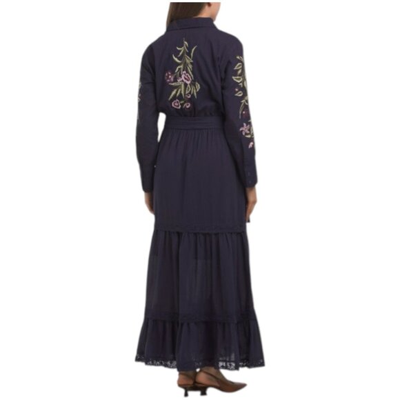 SOLITAIRE Long Sleeve Embroidered Floral Tiered Maxi Dress With Belt - Picture 2 of 3